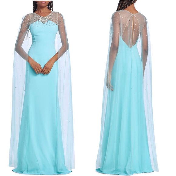 Jenny Packham Wren Embellished Cape Gown Long Dress